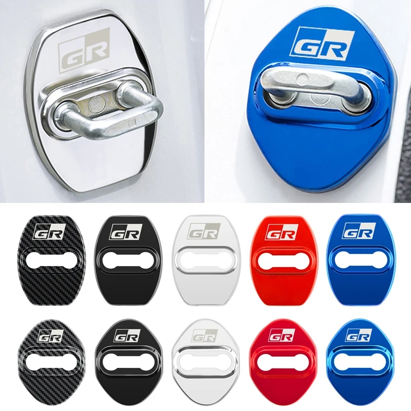 4 件適用於豐田 GR 車門鎖蓋保護扣蓋貼紙適用於豐田 GR RAV4 Yaris Hilux Prius Auris
