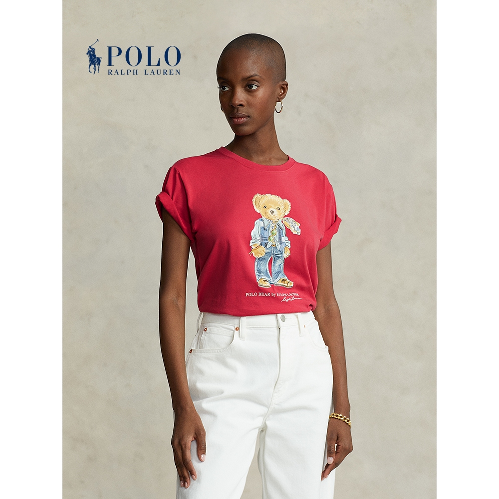 Little Bear 女式經典 Polo Bear 棉質純色針織 T 恤