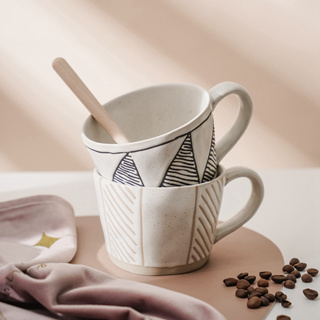 P&K優品館 手繪陶土復古咖啡杯 日式粗陶馬克杯陶瓷水杯 家用大容量馬克杯 陶瓷咖啡杯復古馬克杯