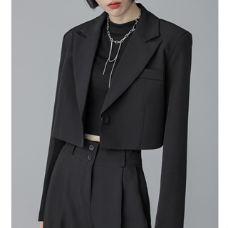 新款黑色西裝短外套寬鬆時尚簡約休閒顯瘦女上衣