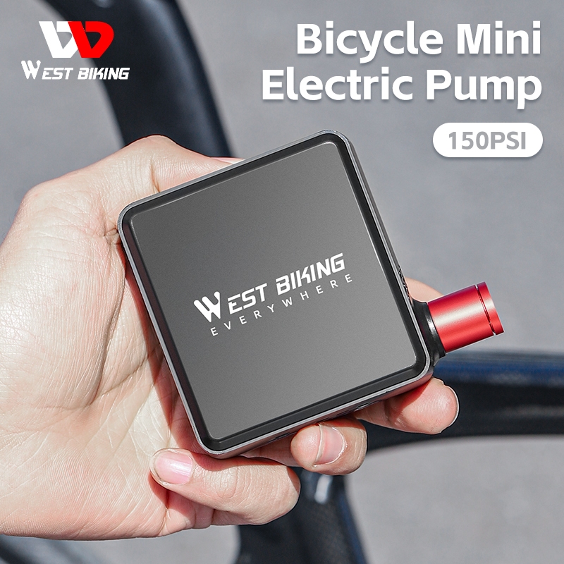 WEST BIKING 迷你電動自行車打氣筒 150PSI 強力空氣壓縮機充氣機可充電 MTB 公路自行車微型自行車打氣
