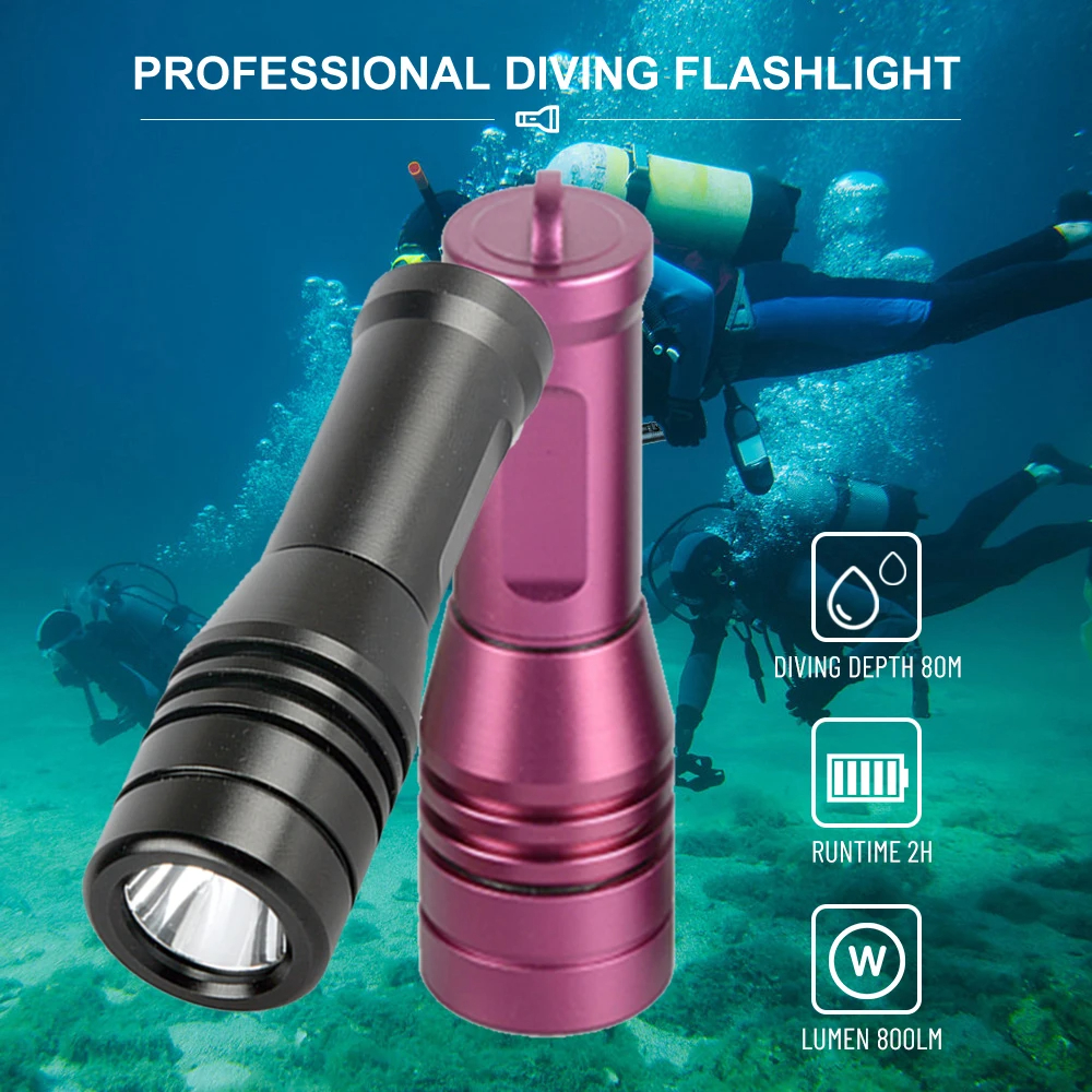 強力潛水手電筒燈 L2 LED 迷你 800LM 14500 電池水下潛水 80m 水肺潛水手電筒