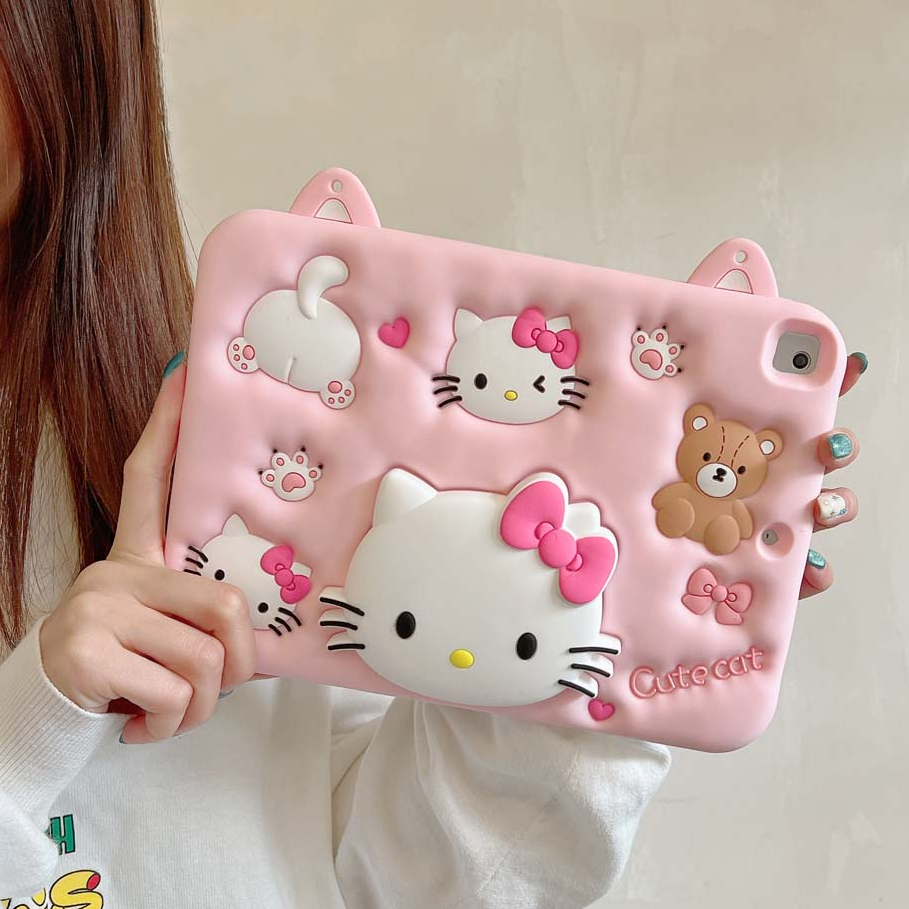 可愛的 3D Hello Kitty 矽膠保護套適用於 iPad Mini 1/2/3/4/5/6 11 12.9 20