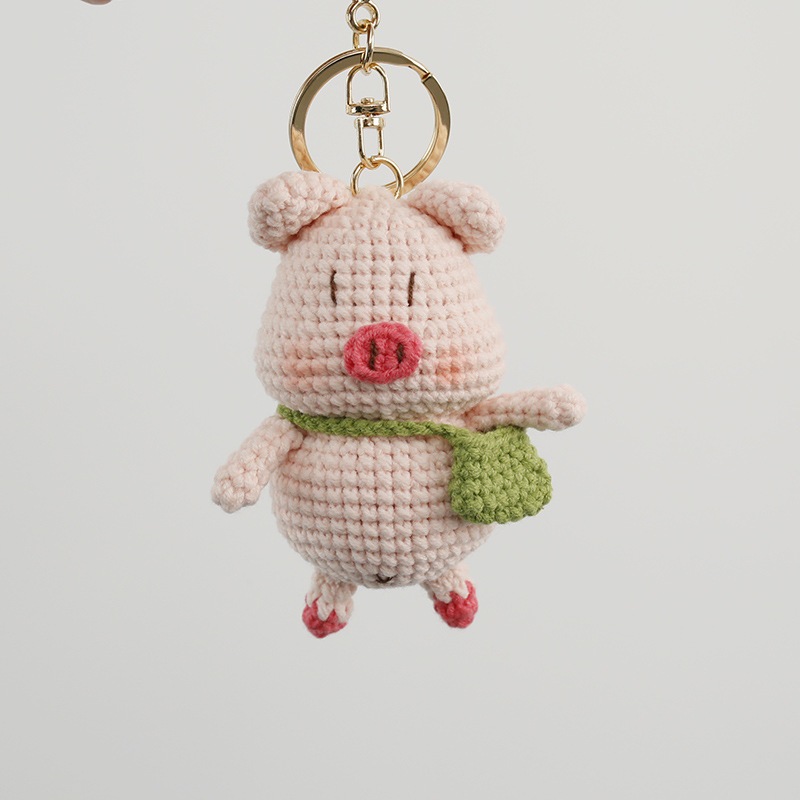 西瓜豬可愛手工編織吊飾 織女毛線鉤織小玩偶 超萌可愛小動物包掛