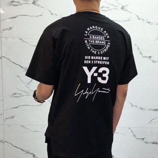 Y-3 男式深山本 Yoji 字母簽名印花短袖圓領 T 恤