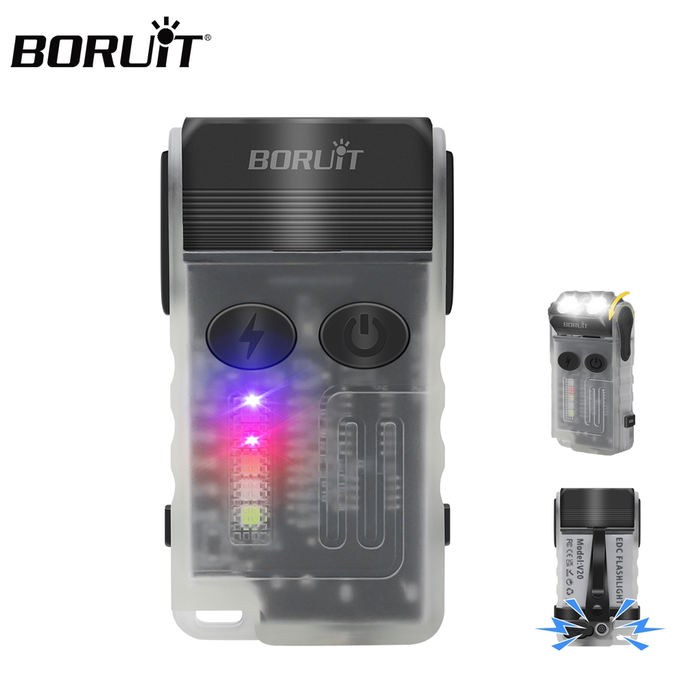 Boruit V20 鑰匙扣 EDC LED 手電筒頭旋轉 Type-C 可充電磁鐵手電筒蜂鳴器工作燈帶夾式磁鐵燈籠