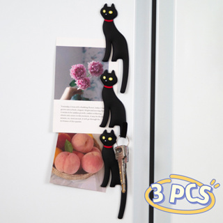3件裝黑貓磁性冰箱貼 無痕掛鉤 強力磁鐵吸附 創意可愛卡通動物圖案 鑰匙毛巾 小物品掛飾 節日家居裝飾品