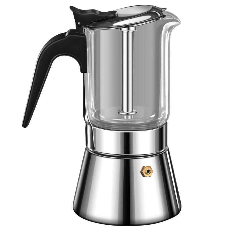 Moka 電磁爐濃縮咖啡機帶壓力閥,水晶玻璃頂和不銹鋼 Esprosso 摩卡壺,160ml/240ML 經典意大利咖啡