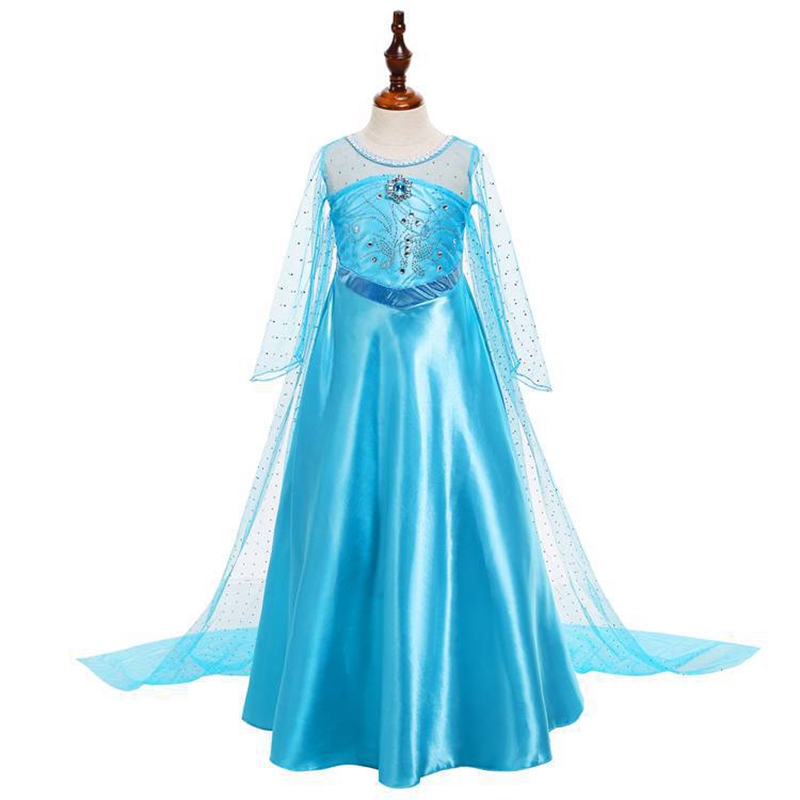 藍色冰雪奇緣安娜艾爾莎亮片連衣裙兒童女孩生日派對角色扮演服裝冰雪奇緣艾爾莎公主長袖連衣裙
