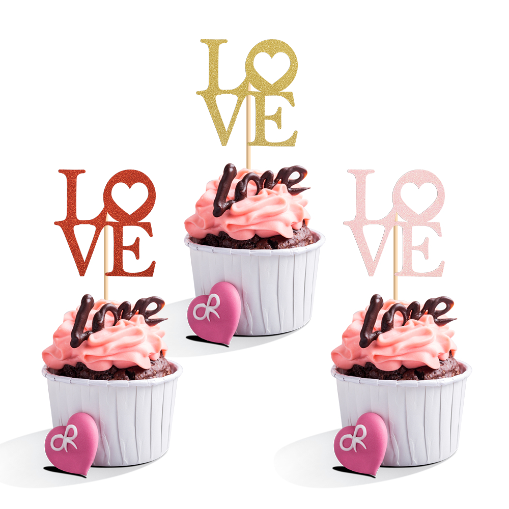 12 件裝情人節紙杯蛋糕裝飾 LOVE 婚禮杯子蛋糕裝飾