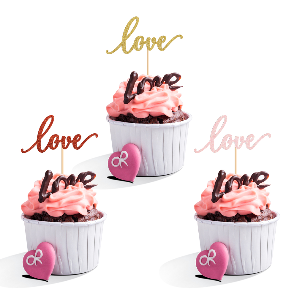 12 件裝情人節紙杯蛋糕裝飾 LOVE 婚禮杯子蛋糕裝飾