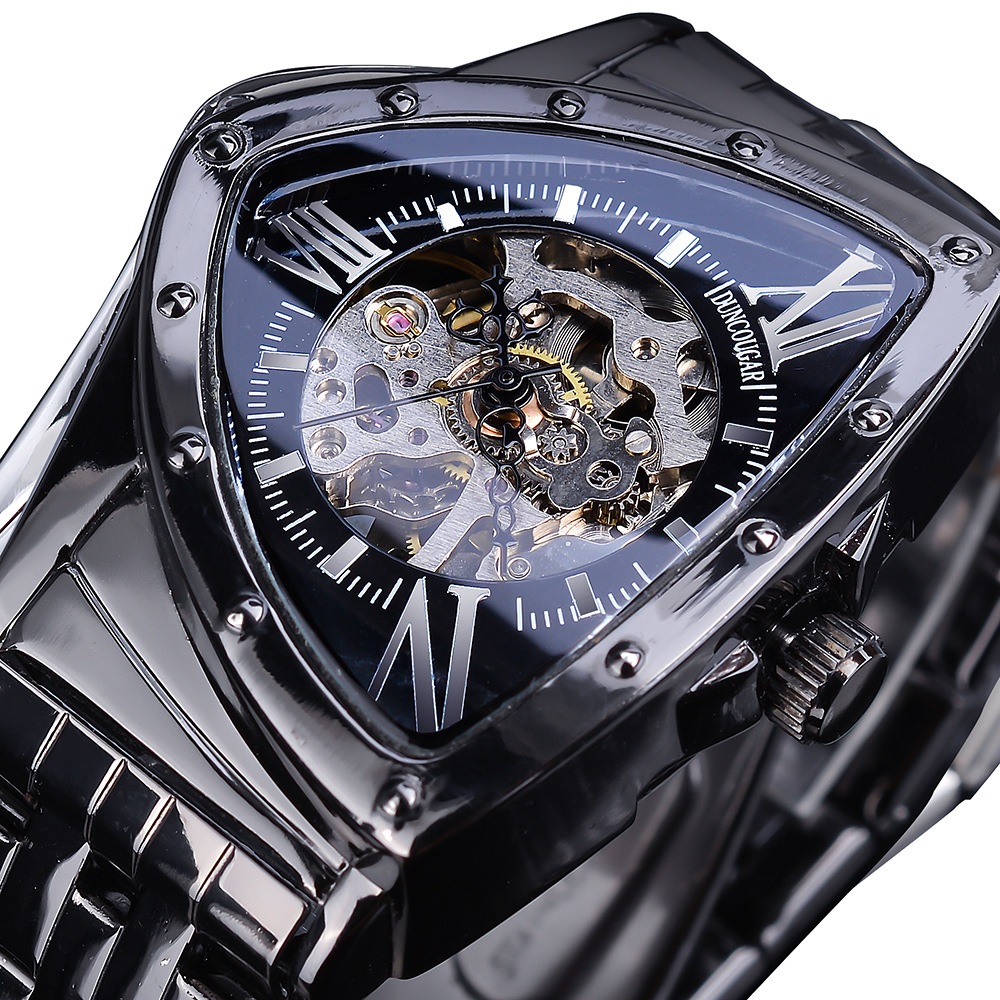 現貨Winner外貿新款三角形錶盤自動機械手錶男士時尚鏤空不鏽鋼男表12.5