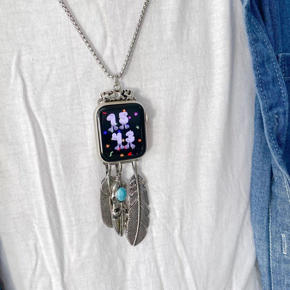 適用Apple Watch 錶帶金屬毛衣鏈子鈦鋼吊墜男女適用於蘋果手錶iWatch789錶帶654SE休閒