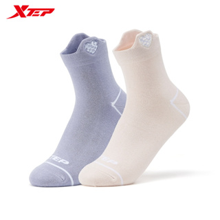 【特步 xtep】籃球系列 | 潮流籃球襪女襪2雙裝 2023冬季新款愛心襪中襪透氣舒適平板短襪