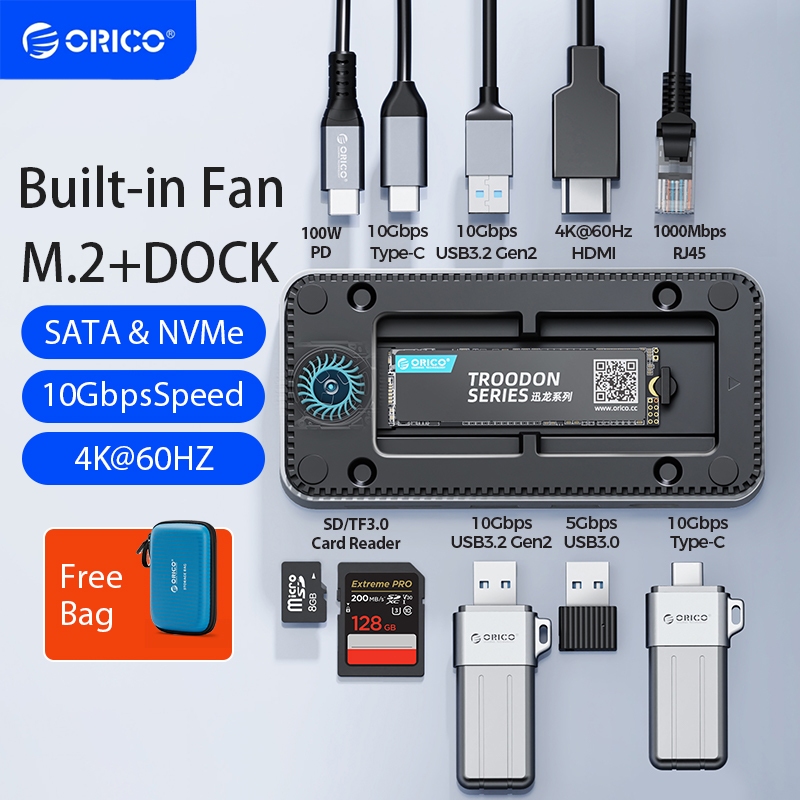 Orico 升級 USB C HUB 帶 M.2 NVMe SATA SSD 外殼散熱風扇外置 Type C USB 3