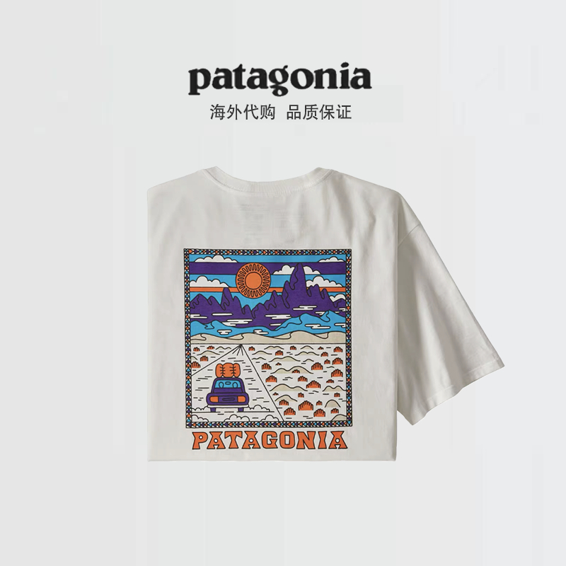 Patagonia巴塔哥尼亞短袖男士背部日落旅行印花情侶休閒圓領t恤女純棉