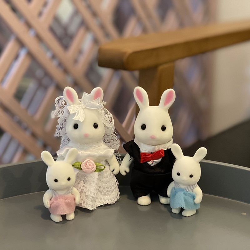 四口森林家族森林家族家具兔子動物玩偶別墅套裝玩具家用酒娃娃公仔生日
