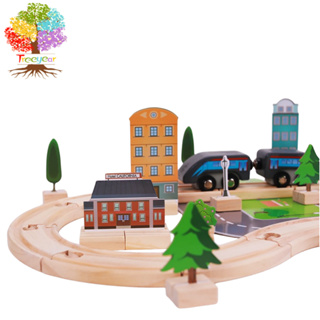 【樹年】兒童早教趣味情景木製46PC火車軌道套裝益智仿真模型搭建
