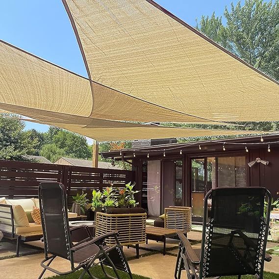 遮陽帆 三角加厚遮陽網 防晒遮陽棚 防紫外線 適用於戶外露台車庫花園後院 185GSM HDPE