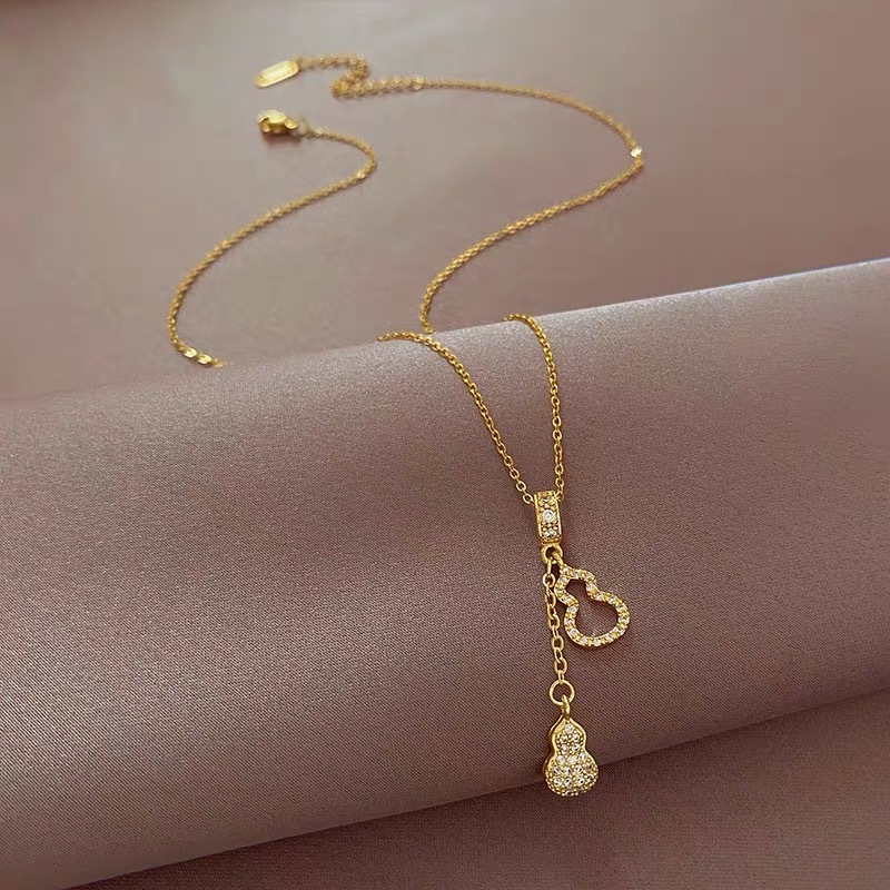 時尚鑽石鑲嵌葫蘆項鍊女士金色銀色高品質珠寶生日禮物