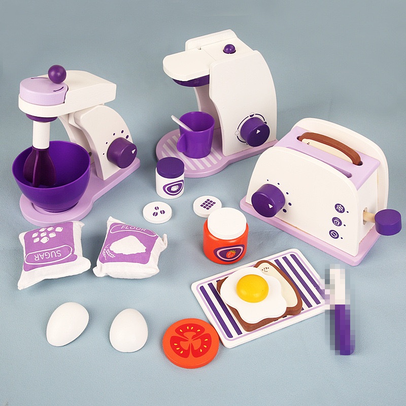 兒童仿真過家家 廚房三件式紫色玩具 麵包機攪拌機咖啡機 小家電組合玩具