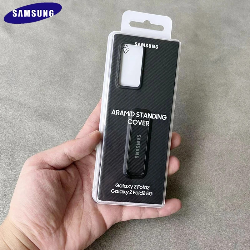 SAMSUNG 三星 Galaxy Z Fold2 5G 碳纖維手機殼可站立超薄背部保護殼適用於 Fold 2 帶盒