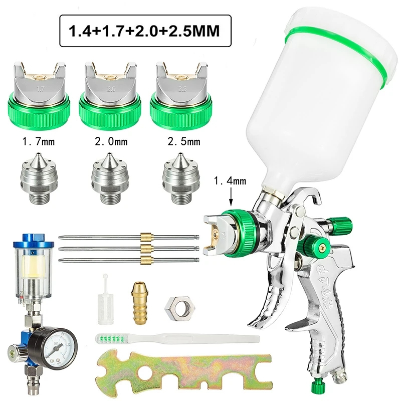 Hvlp 專業噴槍 1.4/1.7/2.0/2.5mm 鋼噴嘴重力噴槍便攜式汽車油漆噴槍 DIY 噴漆套件