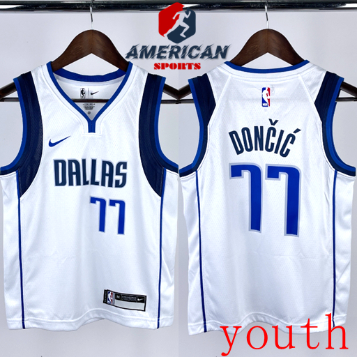 熱壓 youth NBA Jersey達拉斯小牛隊卢卡东契奇Mavericks Luka Doncic 白色籃球球衣