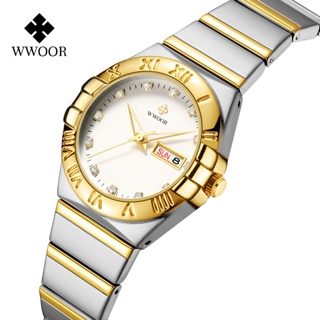 Wwoor 女士手錶優雅石英不銹鋼時鐘豪華錶帶女士手錶時尚休閒商務-8885L