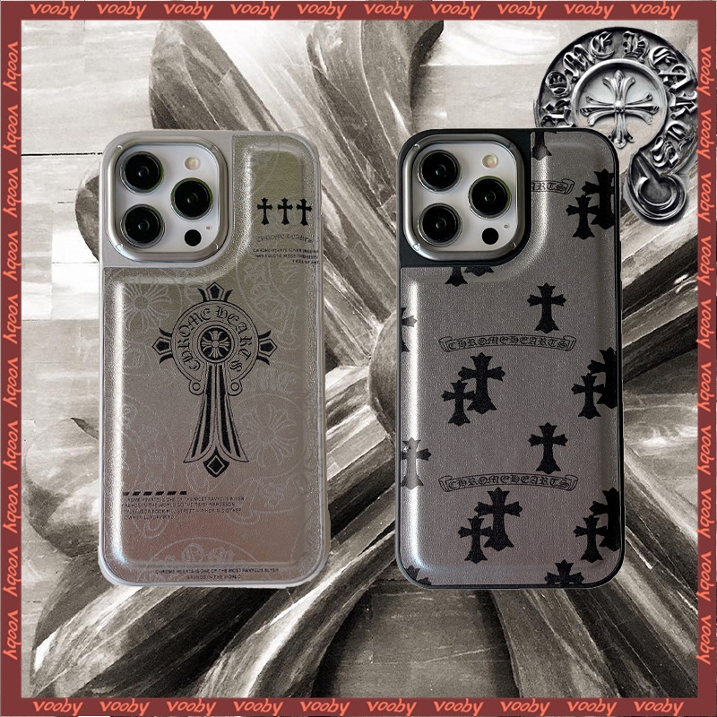 潮流時尚經典chrome Hearts塗鴉標籤磨砂皮情侶手機殼適用於IPhone15 15Pro 15ProMax 14