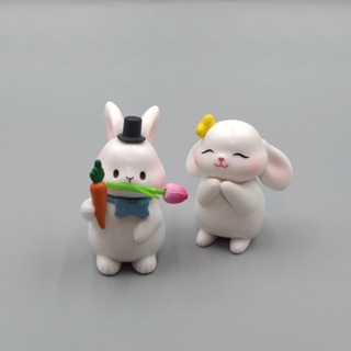 2 件/套 4-5 厘米情侶兔子胡蘿蔔可愛動物兔子 Q 版迷你 DIY PVC 可動人偶模型系列玩具娃娃兒童禮物