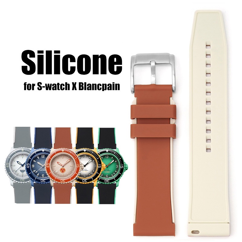 22 毫米矽膠錶帶適用於 S-watch X Blancpain 五十 五海洋錶帶快速釋放橡膠手鍊女士男士腕帶