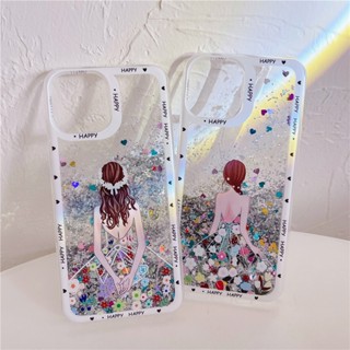 IPhone 15 Pro Max 14 Plus 漂亮女孩圖案閃光液體閃光流沙透明軟 TPU 手機殼保護套