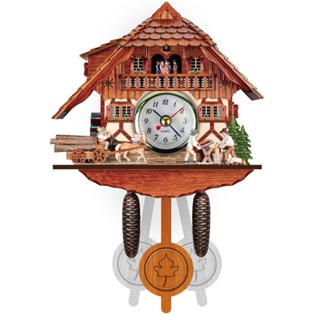 創意布穀鳥鐘 雕刻電池供電時鐘 木製手工鐘 布穀鳥掛鐘咕咕報時鬧鐘北歐復古客廳鐘錶 復古墻上挂鐘