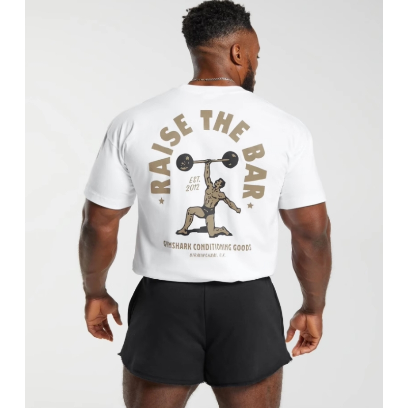 GYMSHARK RAISE THE BAR男子健身運動印花純棉短袖T恤