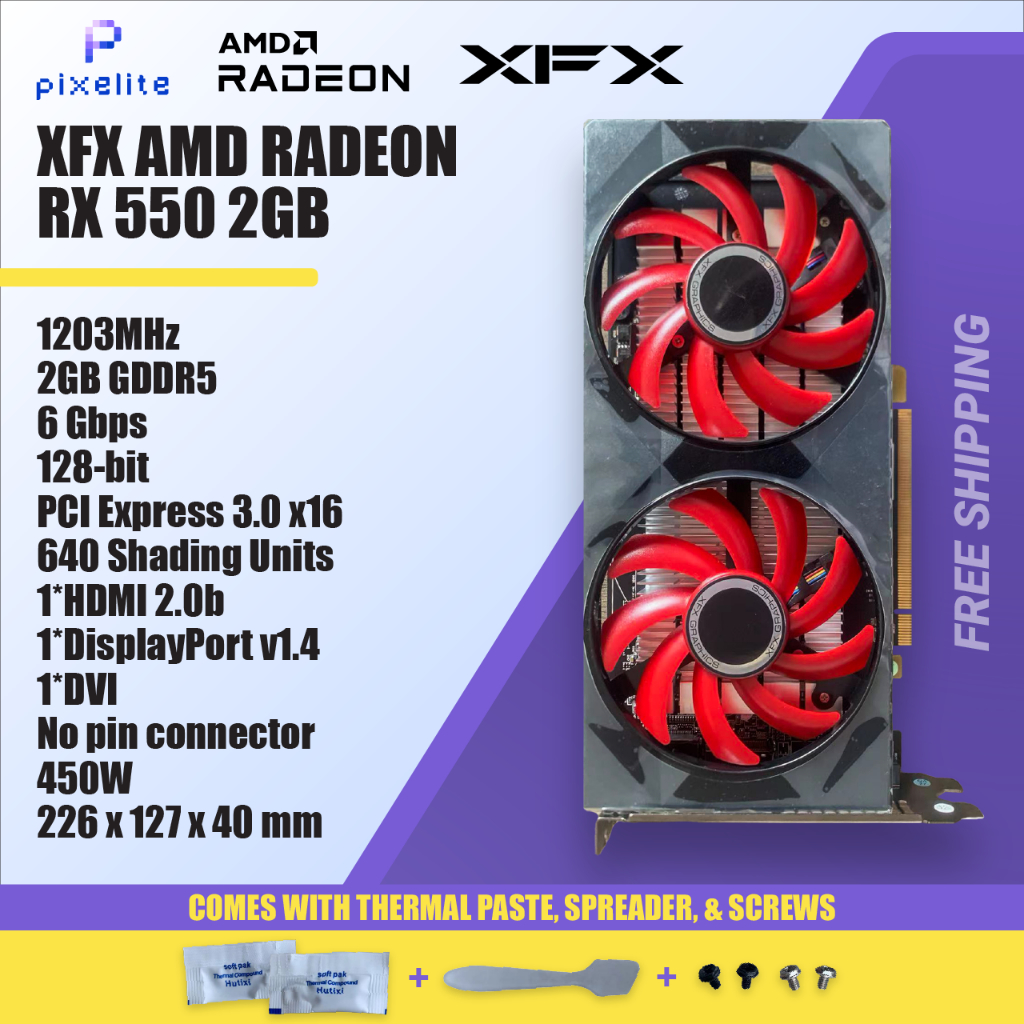 二手 XFX AMD RadeonTM RX 550 2GB AMD 圖形顯卡 grafik 卡 GPU