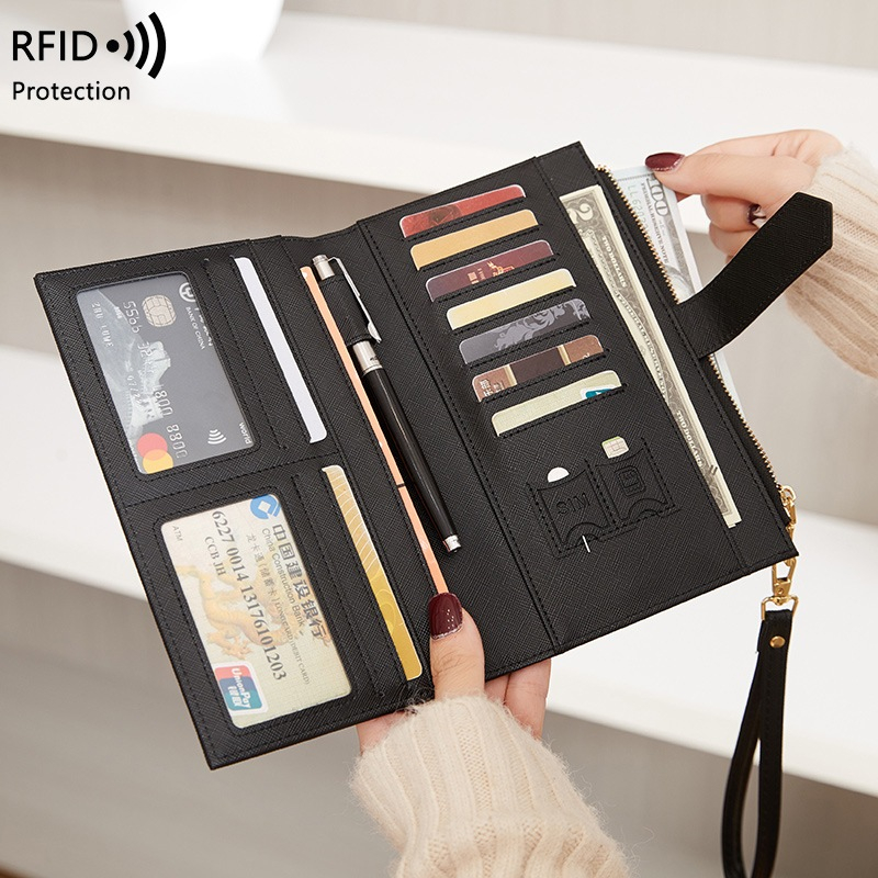 新款RFID防磁護照包拉鍊搭扣證件包護照夾多功能長款女士錢包