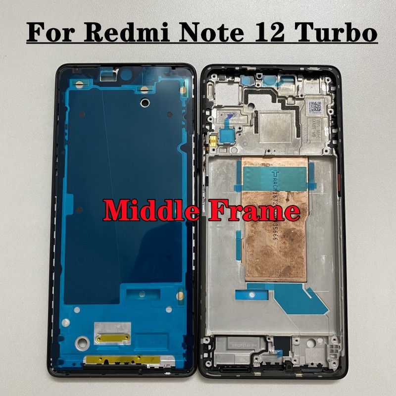 XIAOMI REDMI 原裝小米紅米 Note 12 Turbo LCD 前框中殼擋板機箱後面板帶音量按鈕維修零件