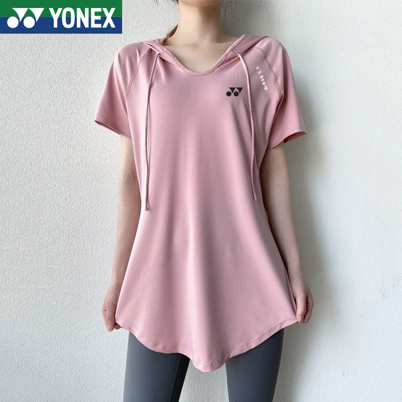 Yonex Yogo Shirts 女式運動上衣外套中長包臀短袖寬鬆速乾修身健身跑步t恤瑜伽t恤網眼速乾網球衫