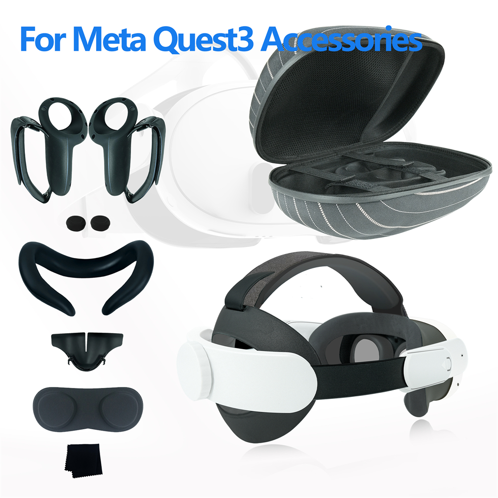 Meta quest 3 收納袋全套超輕小頭飾矽膠防汗面罩保護前蓋鏡頭保護罩遮光鼻把手套