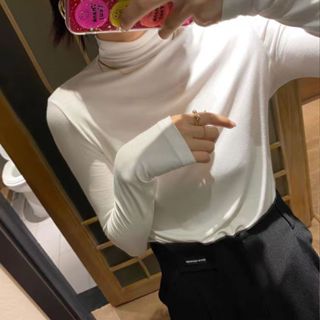 GHGl🔥現貨速發~ 多色長袖打底衫 大碼長袖中高領秋季上衣 冬季美拉德高領長袖內搭 素色網紅緊身打底衫