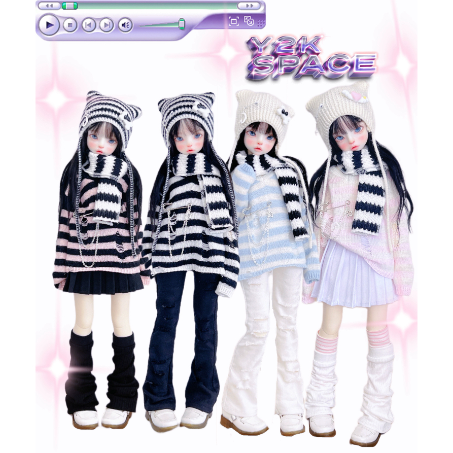 【BJD娃娃衣服】BJD 1/4 小熊女孩娃娃襪子配飾文化條紋毛衣帽子褲子嬰兒衣服