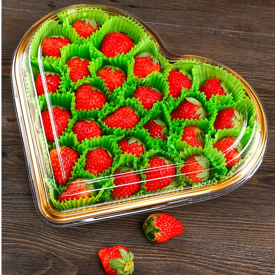 現貨【草莓盒】精美金色愛心打包盒 心形車釐子草莓水果塑膠打包盒 零食禮品盒網紅