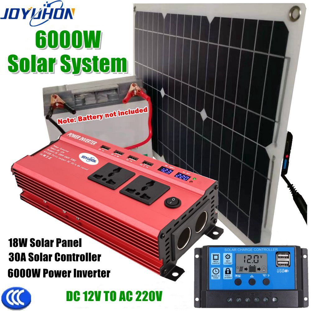 太陽能發電系統 6000W車載電源逆變器 12V TO 110V/220V 18W太陽能板 30A太陽能控制器 戶外電源