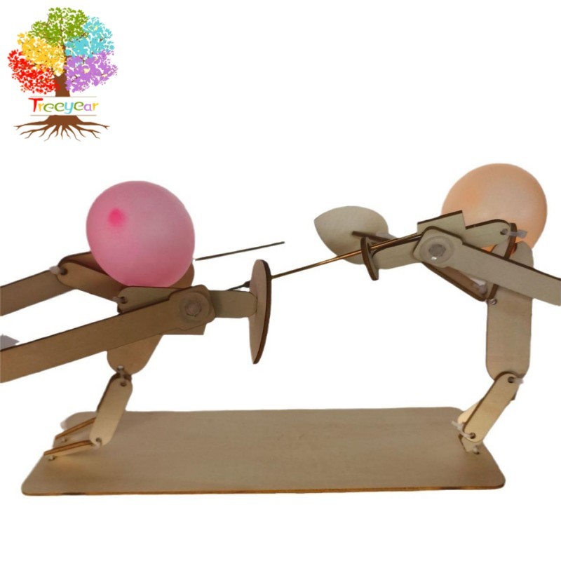 【樹年】木質互動木頭小人偶手工製作竹節人扎氣球雙多人對戰對決玩具