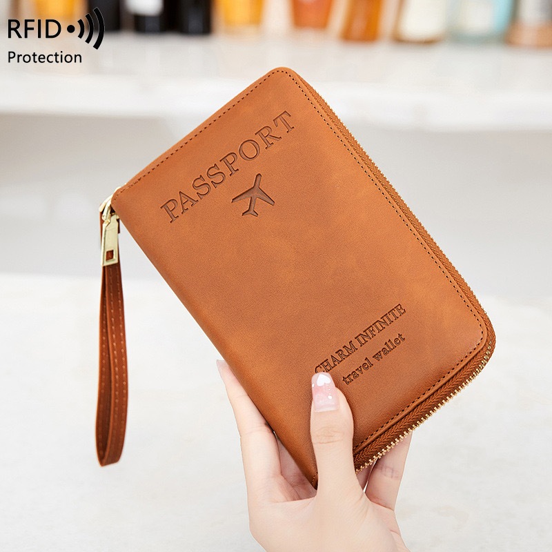 新款RFID護照夾機票收納包證件夾 時尚拉鍊長款錢包多功能旅行護照夾 護照套
