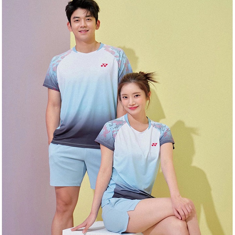 新款韓國統一羽毛球服套裝男女情侶短袖球衣速乾透氣運動t恤比賽隊服