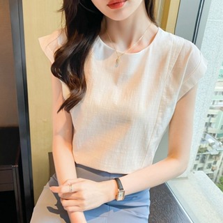 休閒韓版女式無袖襯衫寬鬆襯衫夏季襯衫素色