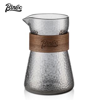 BINCOO 錘紋木卡咖啡分享壺套裝 手沖咖啡玻璃壺 日式品鑒咖啡分享杯 500ML