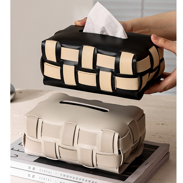 【MAYS】高檔輕奢紙巾盒 編織皮質餐桌客廳抽紙盒 家用收納盒 高級感擦手紙盒 客廳餐廳紙巾包收納 桌面裝飾